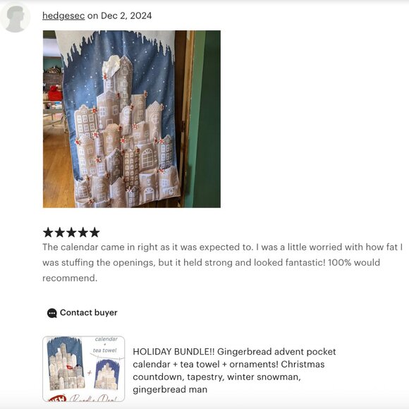 Large Handmade Gingerbread Town Holiday Advent Countdown Pocket Calendar - Picture 3 of 14